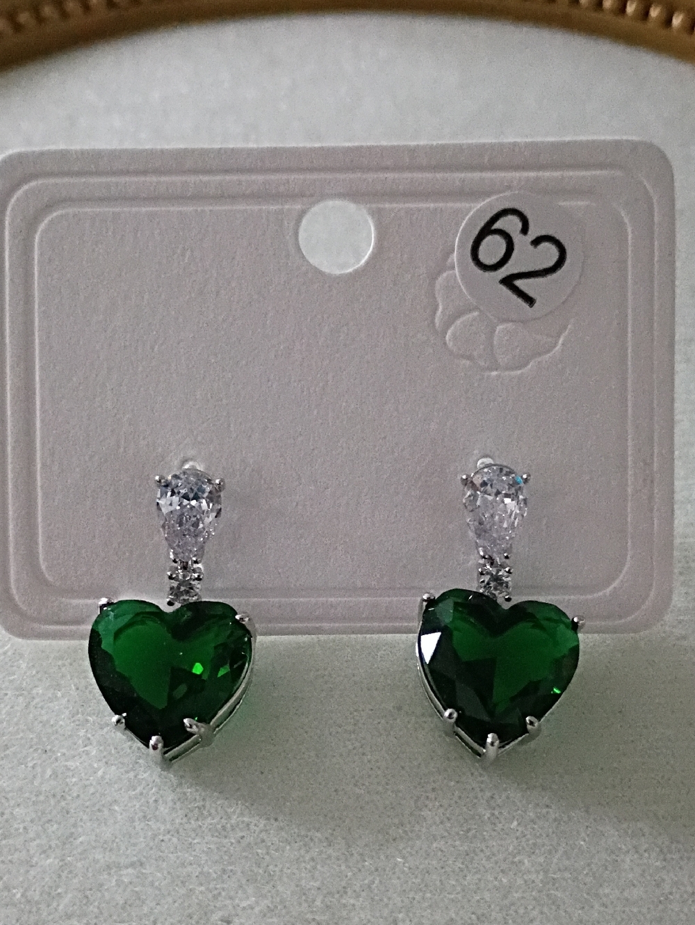 New Green Heart Drop Earrings with Cubic Zirconia Accents
